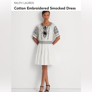 NWT Ralph Lauren Cotton Embroidered Smocked Dress